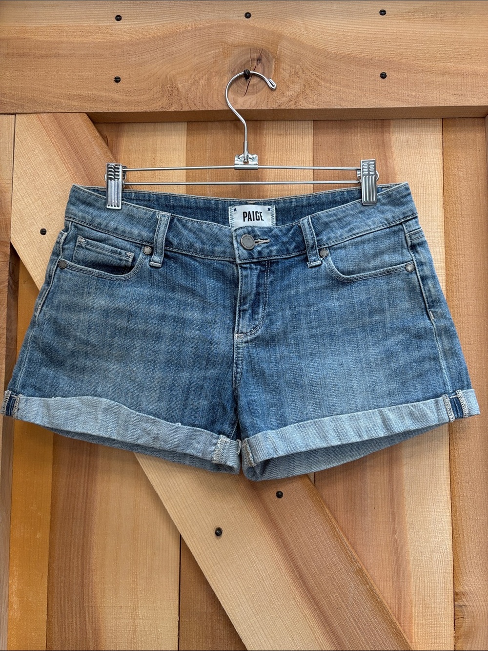 PAIGE Medium Blue Denim Rolled-Hem Women's Shorts